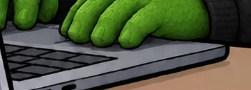 two flat green hands on a keyboard that is about to have a very bad afternoon